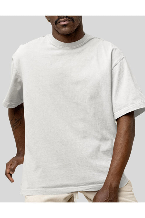 Men Printed Round Neck Drop Shoulder (Oversized) Cotton White T-Shirt