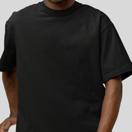 Men Solid Drop Shoulder (Over Sized) Round Neck Cotton Blend Black T-Shirt