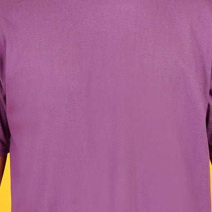 Men Solid Drop Shoulder (Over Sized) Round Neck Cotton Blend Mauve Dark Purple T-Shirt