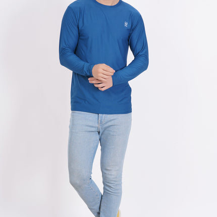 Men Solid Round Neck Polyester Full Sleeve Airforce T-Shirt