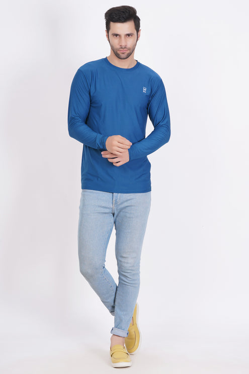 Men Solid Round Neck Polyester Full Sleeve Airforce T-Shirt