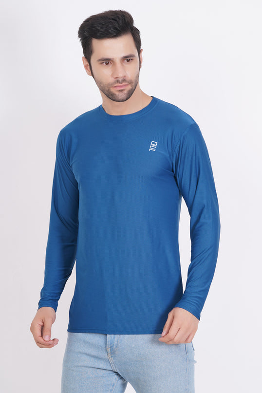 Men Round Neck Full Sleeve Active Wear T-Shirt-Royal Blue