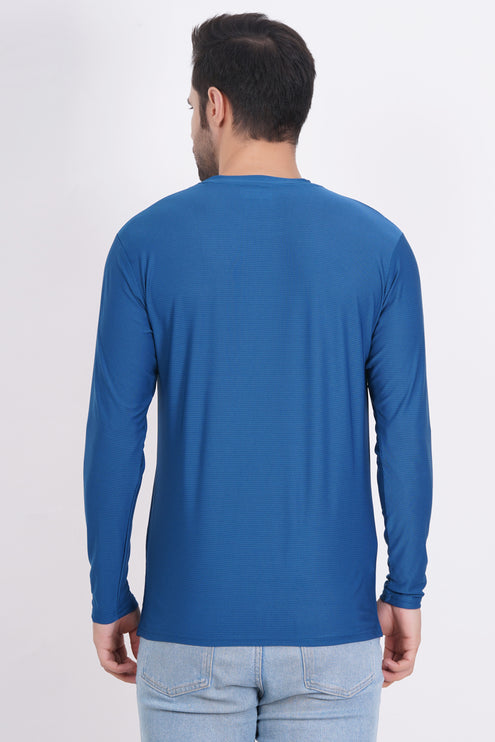 Men Solid Round Neck Polyester Full Sleeve Airforce T-Shirt