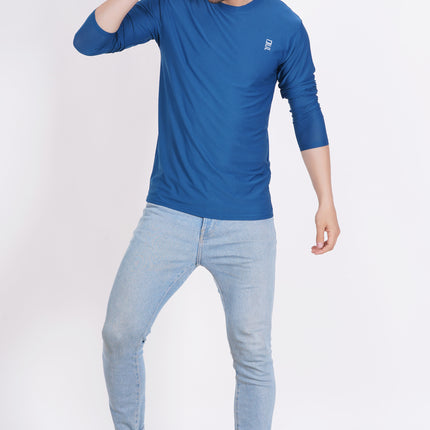 Men Solid Round Neck Polyester Full Sleeve Airforce T-Shirt