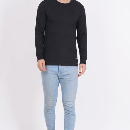 Men Solid Round Neck Full Sleeve Pure Cotton Black T-Shirt