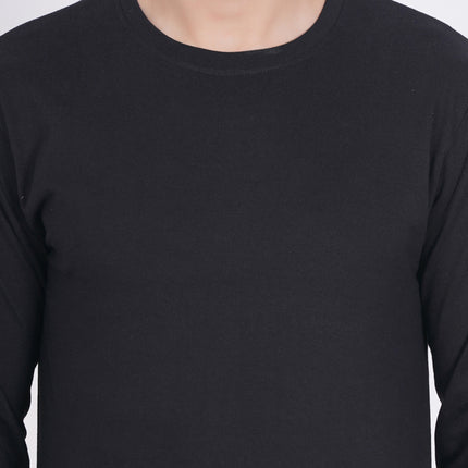 Men Solid Round Neck Full Sleeve Pure Cotton Black T-Shirt