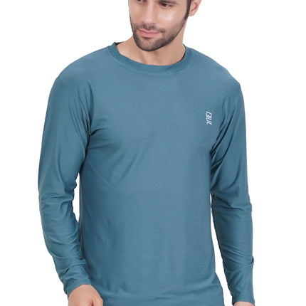 Men Solid Round Neck Polyester Full Sleeve Jasper Green T-Shirt