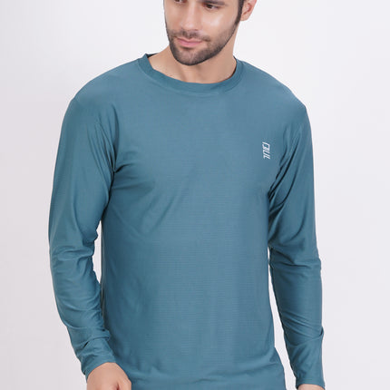 Men Solid Round Neck Polyester Full Sleeve Jasper Green T-Shirt