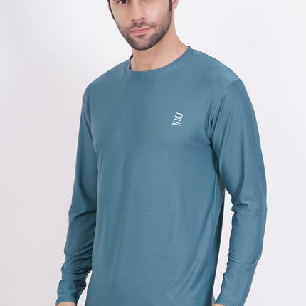 Men Solid Round Neck Polyester Full Sleeve Jasper Green T-Shirt