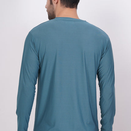 Men Solid Round Neck Polyester Full Sleeve Jasper Green T-Shirt