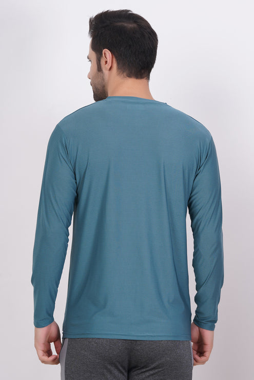 Men Solid Round Neck Polyester Full Sleeve Jasper Green T-Shirt