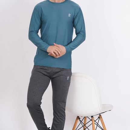 Men Solid Round Neck Polyester Full Sleeve Jasper Green T-Shirt