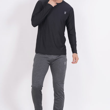 Men Solid Round Neck Polyester Full Sleeve Black T-Shirt