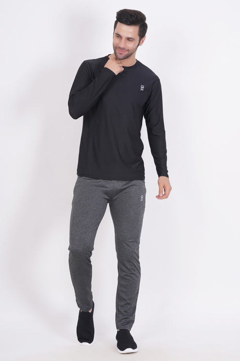 Men Solid Round Neck Polyester Full Sleeve Black T-Shirt