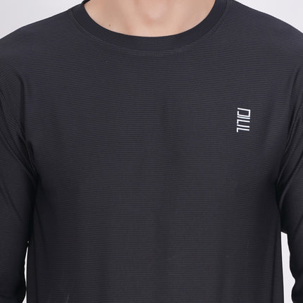 Men Solid Round Neck Polyester Full Sleeve Black T-Shirt