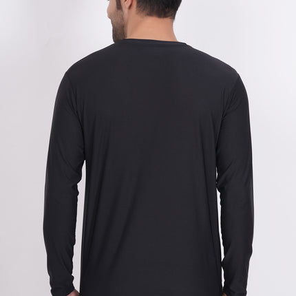 Men Solid Round Neck Polyester Full Sleeve Black T-Shirt