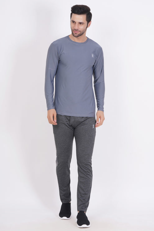 Men Solid Round Neck Polyester Full Sleeve Grey T-Shirt