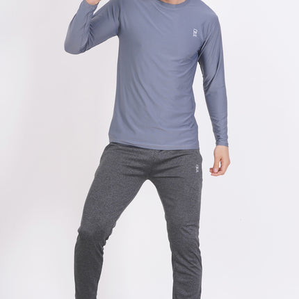 Men Solid Round Neck Polyester Full Sleeve Grey T-Shirt