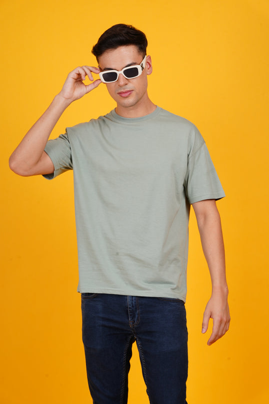 SOLIDS: HEAVY GSM SAGE GREEN DROP SHOULDER T-SHIRT