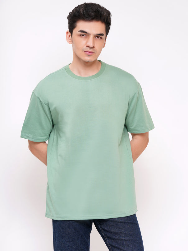 SOLIDS: HEAVY GSM PISTA GREEN DROP SHOULDER T-SHIRTS