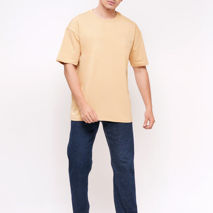 Solids: Heavy GSM Beige Drop Shoulder T-Shirts