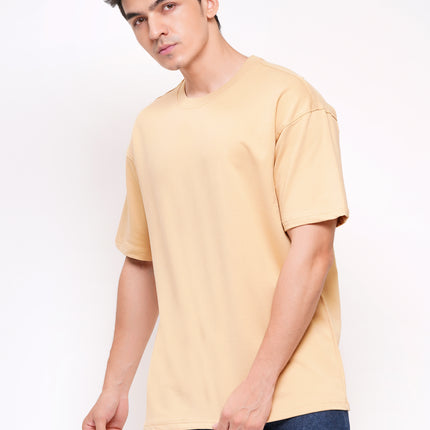 Solids: Heavy GSM Beige Drop Shoulder T-Shirts