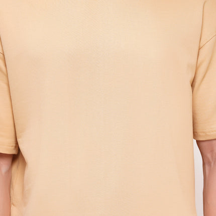 Solids: Heavy GSM Beige Drop Shoulder T-Shirts
