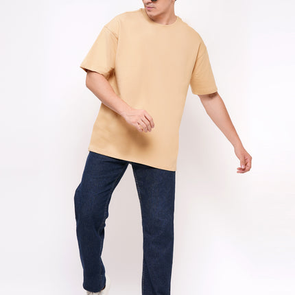 Solids: Heavy GSM Beige Drop Shoulder T-Shirts