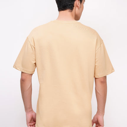 Solids: Heavy GSM Beige Drop Shoulder T-Shirts