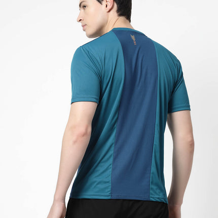 Men Sporty Round Neck Polyester Teal Blue T-Shirt