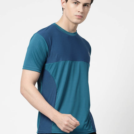 Men Sporty Round Neck Polyester Teal Blue T-Shirt