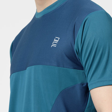 Men Sporty Round Neck Polyester Teal Blue T-Shirt