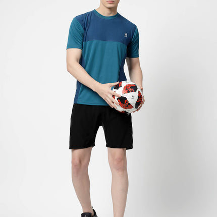 Men Sporty Round Neck Polyester Teal Blue T-Shirt