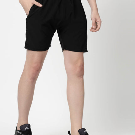 Solid Men Black Sports Shorts