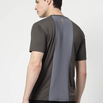 Men Sporty Round Neck Polyester Grey T-Shirt