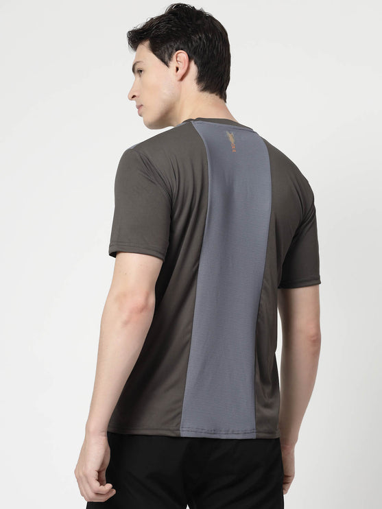 Men Sporty Round Neck Polyester Grey T-Shirt