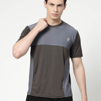 Men Sporty Round Neck Polyester Grey T-Shirt