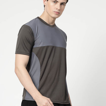 Men Sporty Round Neck Polyester Grey T-Shirt