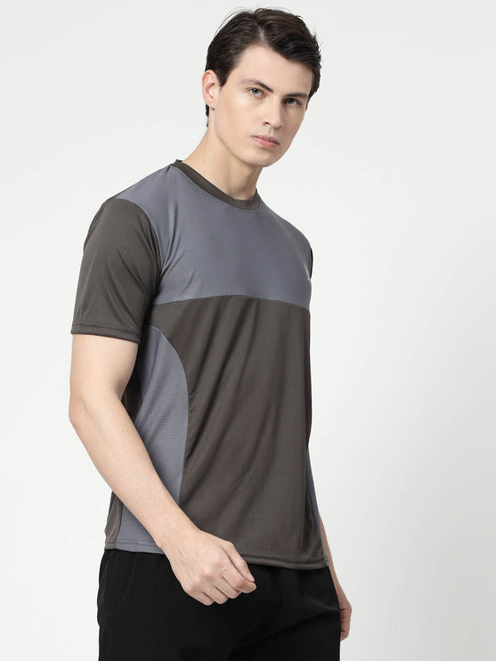 Men Sporty Round Neck Polyester Grey T-Shirt