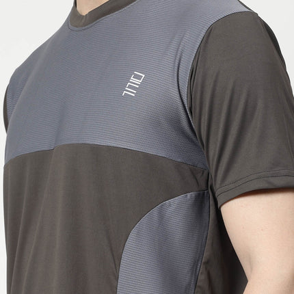 Men Sporty Round Neck Polyester Grey T-Shirt