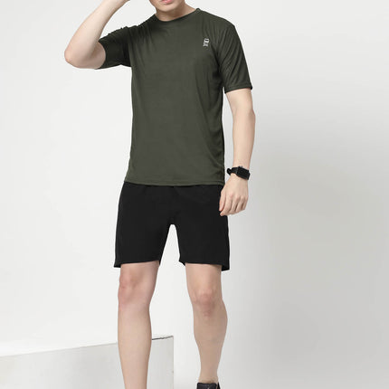 Men Solid Round Neck Half Sleeve Polyester Olive T-Shirt