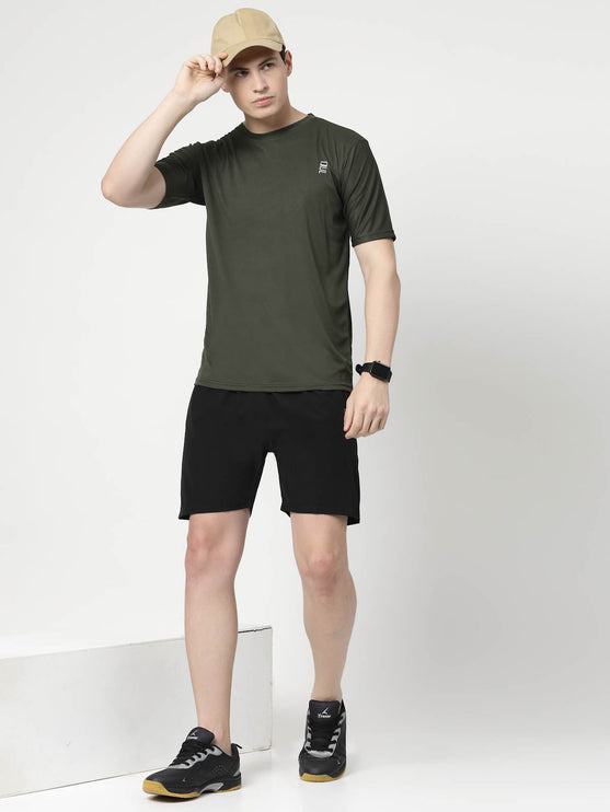 Men Solid Round Neck Half Sleeve Polyester Olive T-Shirt