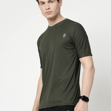 Men Solid Round Neck Half Sleeve Polyester Olive T-Shirt