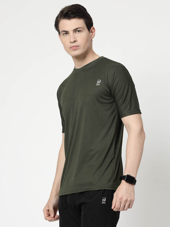 Men Solid Round Neck Half Sleeve Polyester Olive T-Shirt