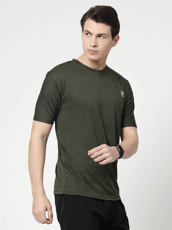 Men Solid Round Neck Half Sleeve Polyester Olive T-Shirt