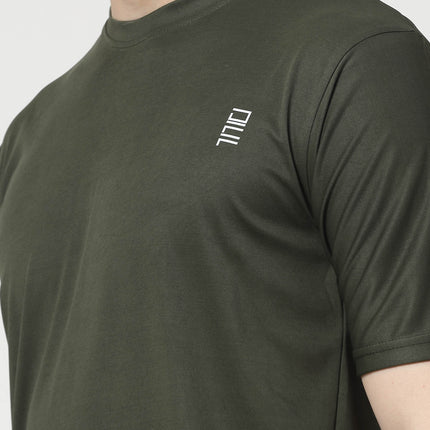 Men Solid Round Neck Half Sleeve Polyester Olive T-Shirt