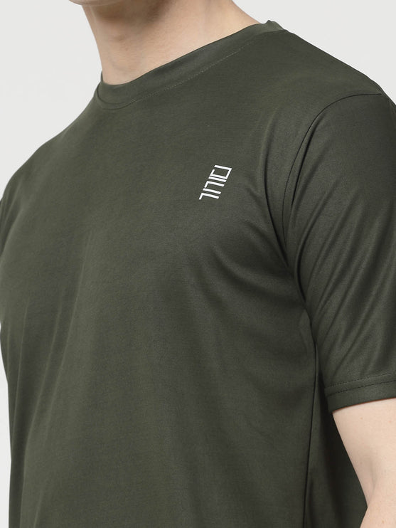 Men Solid Round Neck Half Sleeve Polyester Olive T-Shirt