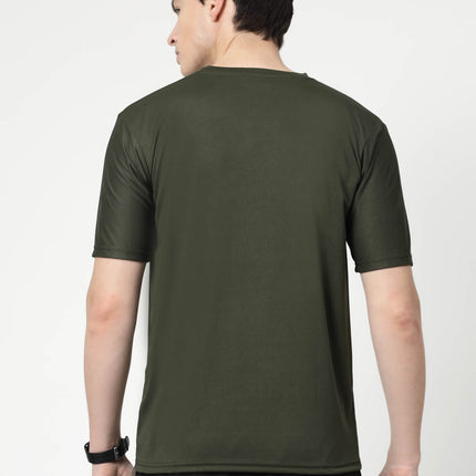 Men Solid Round Neck Half Sleeve Polyester Olive T-Shirt