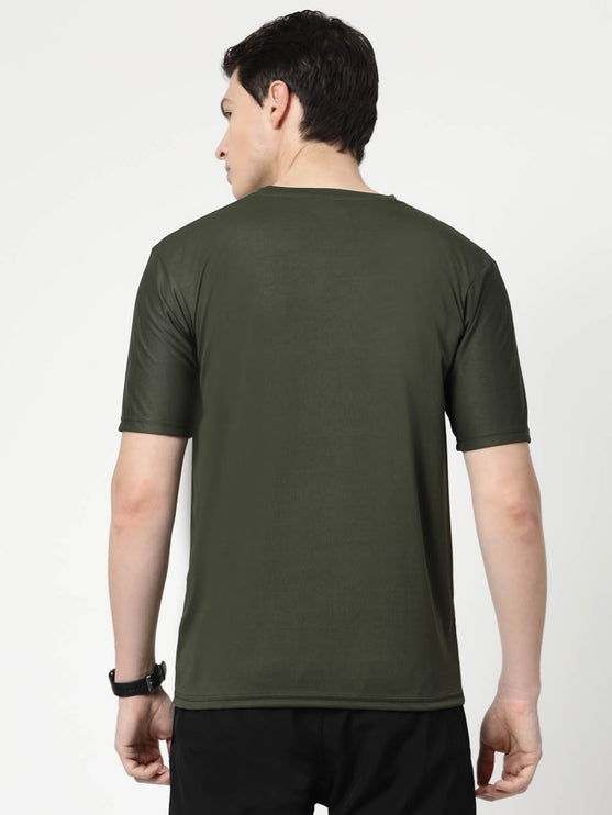 Men Solid Round Neck Half Sleeve Polyester Olive T-Shirt