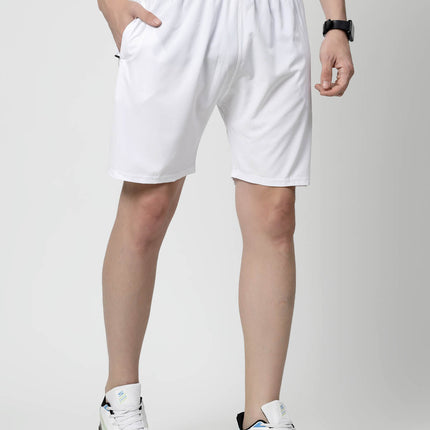 Solid Men White Sports Shorts